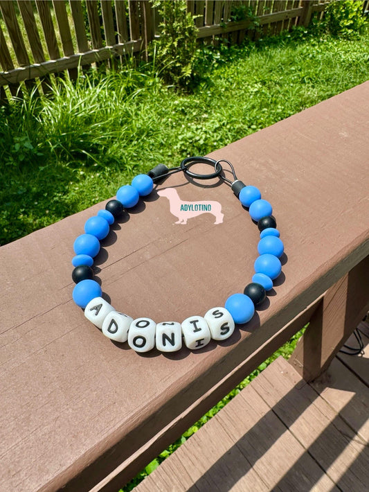 Blue BEADED DOG COLLAR | Custom Pet Collar | Pet Name Collar | Personalized Dog Or Cat Collar, Soft & Stylish Design, Adjustable Pet