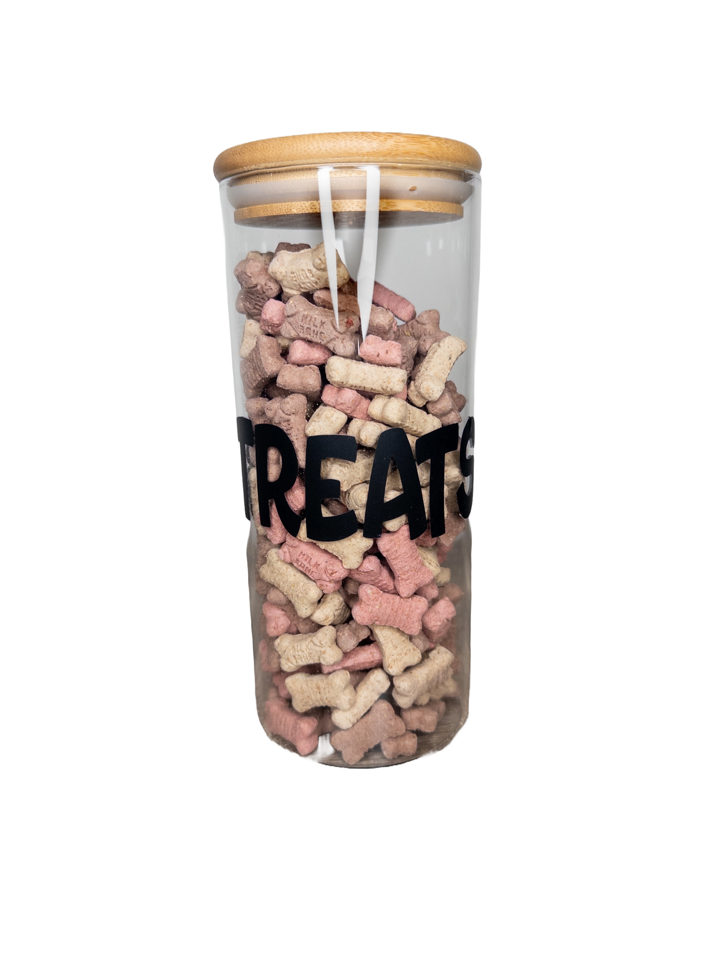 Airtight Glass Pet Treat Jar with Bamboo Lid – Stylish Dog & Cat Treat Storage Container